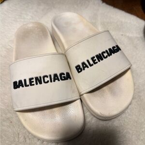 Balenciaga Cream Slides with Logo